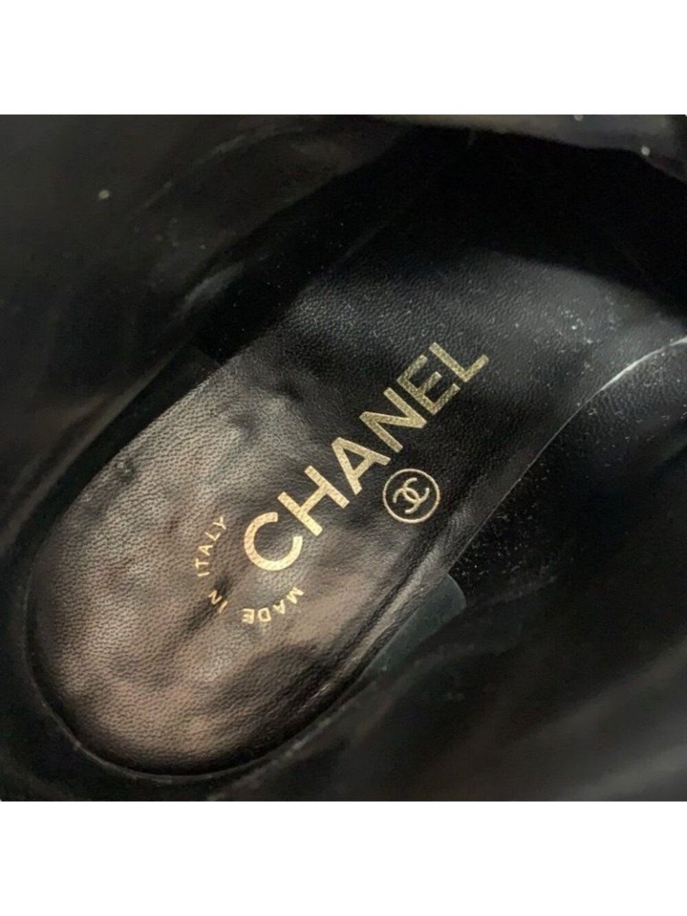 Chanel Boots Short Shoes Leather Black Coco Mark Pearl Lace Up Wrinkle - Picture 7 of 10